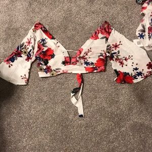 low cut loose floral top